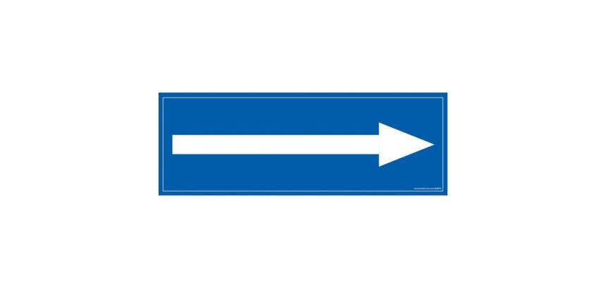 Signalétique information - flèche vers la droite - fond bleu 210 x 75 mm