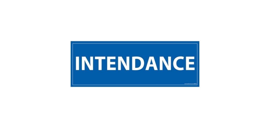 Signalétique information - INTENDANCE - fond bleu 210 x 75 mm