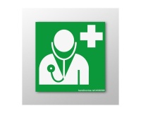 Panneau ISO EN 7010 - Médecin - E009  (125 x 125 mm, Vinyle Souple Autocollant)