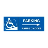 Signalisation handicapé - Parking, rampe accès - Flèche droite  (700 x 250 mm, PVC)
