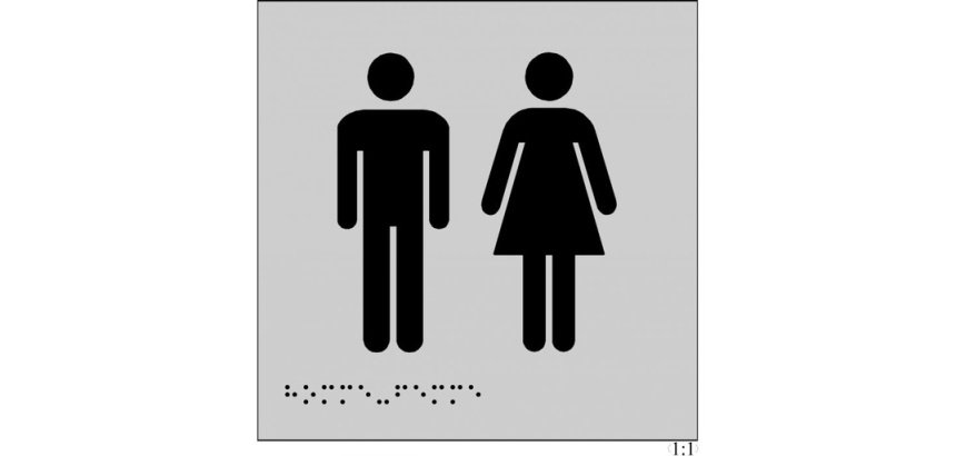 Plaques en relief et braille toilettes Hommes et Femmes Dimensions:150 x 150 mm (carré) -
