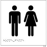 Plaques en relief et braille toilettes Hommes et Femmes Dimensions:150 x 150 mm (carré) -  (Blanc)