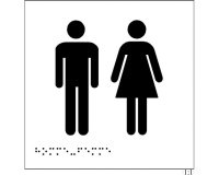 Plaques en relief et braille toilettes Hommes et Femmes Dimensions:150 x 150 mm (carré) -  (Blanc)