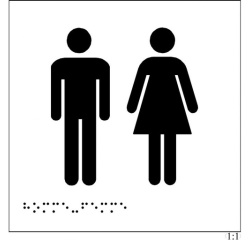 Plaques en relief et braille toilettes Hommes et Femmes Dimensions:150 x 150 mm (carré) -