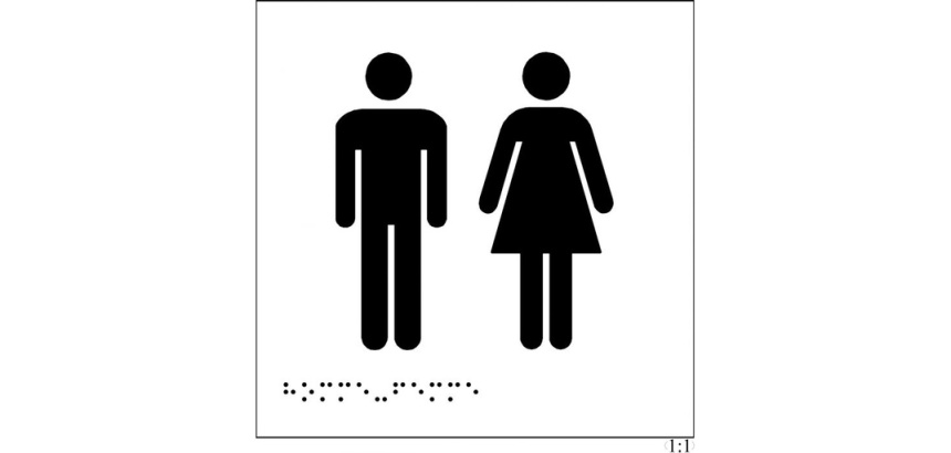 Plaques en relief et braille toilettes Hommes et Femmes Dimensions:150 x 150 mm (carré) -