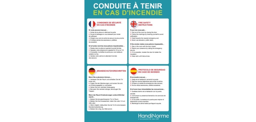Poster A3 - Conduite à tenir en cas d'incendie 4 langues