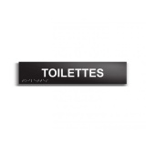 Toilettes - Plaque de porte en braille et relief - 25 x 5cm  (Plaque noire)