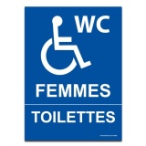 Panneau - Toilettes Handicapés Femmes  (150 x 210 mm, Vinyle souple autocollant)