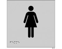 Plaques en relief et braille toilettes Femmes Dimensions:150 x 150 mm (carré) -  (Argent)