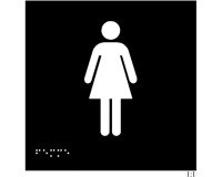 Plaques en relief et braille toilettes Femmes Dimensions:150 x 150 mm (carré) -  (Noir)