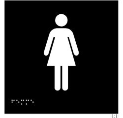 Plaques en relief et braille toilettes Femmes Dimensions:150 x 150 mm (carré) -
