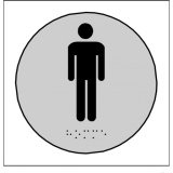 Plaque en relief et braille toilettes Hommes Dimensions:Ø 100 mm -  (Argent)