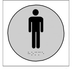Plaque en relief et braille toilettes Hommes Dimensions:Ø 100 mm -