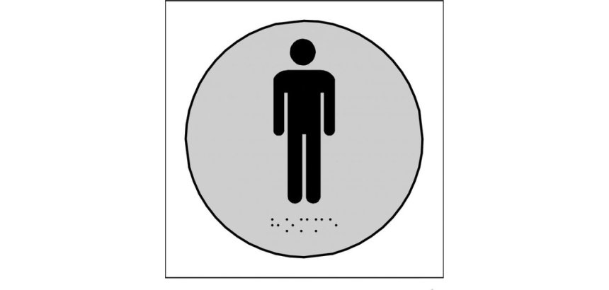 Plaque en relief et braille toilettes Hommes Dimensions:Ø 100 mm -