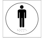Plaque en relief et braille toilettes Hommes Dimensions:Ø 100 mm -