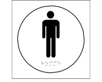 Plaque en relief et braille toilettes Hommes Dimensions:Ø 100 mm -  (Blanc)