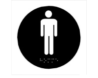 Plaque en relief et braille toilettes Hommes Dimensions:Ø 100 mm -  (Noir)
