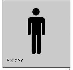 Plaque en relief et braille toilettes Hommes Dimensions:150 x 150 mm (carré) -