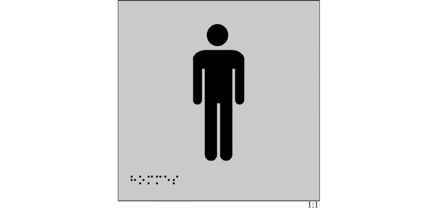 Plaque en relief et braille toilettes Hommes Dimensions:150 x 150 mm (carré) -