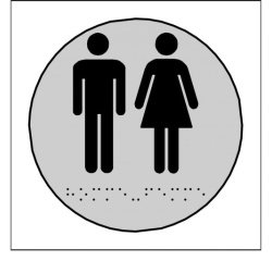 Plaques en relief et braille toilettes Hommes et Femmes Dimensions:Ø 100 mm -