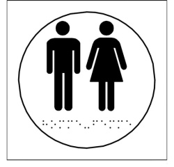 Plaques en relief et braille toilettes Hommes et Femmes Dimensions:Ø 100 mm -