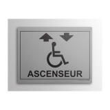 Plaque gravée Accès - Ascenseur - + Picto Handicapé - 10 x 14 cm  (Fond Inox)