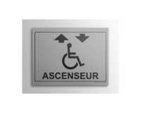 Plaque gravée Accès - Ascenseur - + Picto Handicapé - 10 x 14 cm  (Fond Inox)