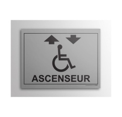 Plaque gravée Accès - Ascenseur - + Picto Handicapé - 10 x 14 cm  (Fond Inox)