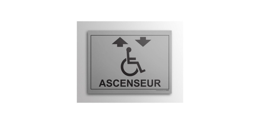 Plaque gravée Accès - Ascenseur - + Picto Handicapé - 10 x 14 cm  (Fond Inox)
