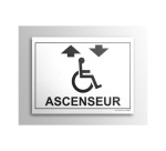 Plaque gravée Accès - Ascenseur - + Picto Handicapé - 10 x 14 cm  (Fond blanc)
