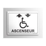 Plaque gravée Accès - Ascenseur - + Picto Handicapé - 10 x 14 cm  (Fond blanc)