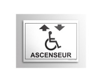 Plaque gravée Accès - Ascenseur - + Picto Handicapé - 10 x 14 cm  (Fond blanc)