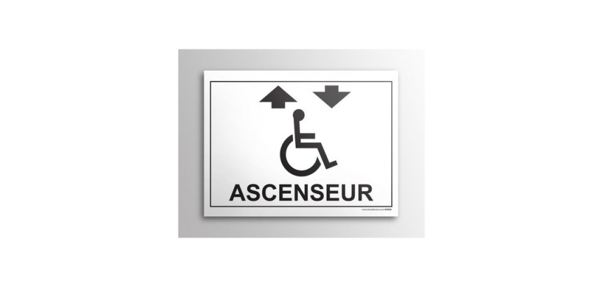 Plaque gravée Accès - Ascenseur - + Picto Handicapé - 10 x 14 cm  (Fond blanc)