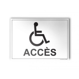 Plaque gravée - Accès - + Picto Handicapé  (Blanc)