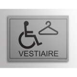 Plaque gravée Vestiaire + picto PMR  (Fond Inox)
