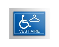 Plaque gravée Vestiaire + picto PMR  (Fond Bleu)