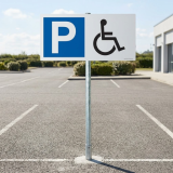 Kit panneau de parking - P symbole PMR (Poteau Rectangulaire Blanc)
