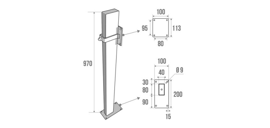 Poteau de Maintien pour Barre d'Appui Relevable