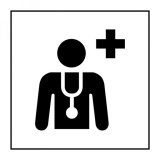 Pictogramme PI PF 044 - Centre médical ou médecin - ISO 7001 en Gravoply  (350 x 350 mm, Blanc)