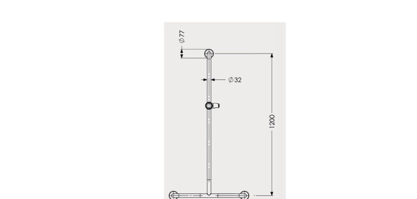 Barre de douche en T - acier inoxydable - 600x1200 mm