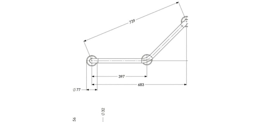 Barre d'appui coudée 135° acier inoxydable 3 points