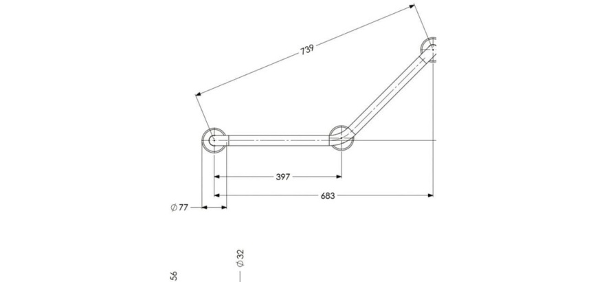 Barre d'appui coudée 135° acier inoxydable 3 points