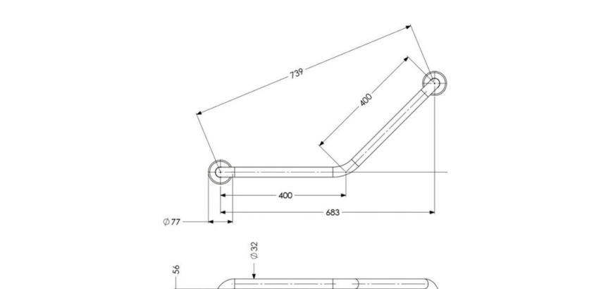 Barre d'appui coudée 135° acier inoxydable 2 points