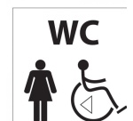 Picto WC Femme / PMR avec sens de transfert - 15 x 15 cm -   aluminium brossé