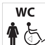 Picto de porte en aluminium brossé WC Femme / PMR avec sens de transfert - 15 x 15 cm  (Gauche)