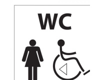 Picto de porte en aluminium brossé WC Femme / PMR avec sens de transfert - 15 x 15 cm  (Gauche)