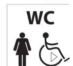 Picto WC Femme / PMR avec sens de transfert - 15 x 15 cm -   aluminium brossé