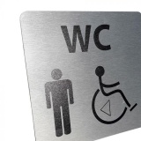 Pictogramme WC Homme / PMR + transfert Gauche ou droite - 15 x 15 cm - alu brossé  (Gauche)
