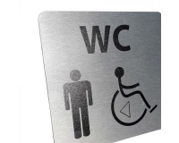Pictogramme WC Homme / PMR + transfert Gauche ou droite - 15 x 15 cm - alu brossé