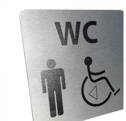 Pictogramme WC Homme / PMR + transfert Gauche ou droite - 15 x 15 cm - alu brossé
